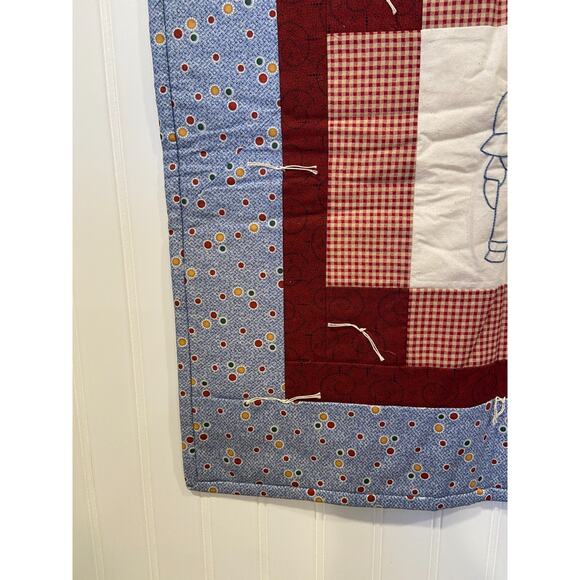 Vintage Redwork Crib Quilt – Sunbonnet Sue/Overall Sam Hand-Embroidered, Cottage - Picture 3 of 5